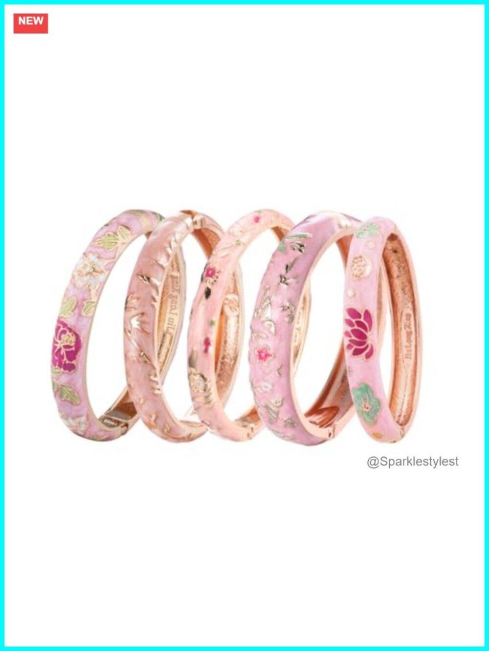 UJOY 5 Pc Enamel Cloisonne Bangle Bracelet Set with Engraved Floral Design